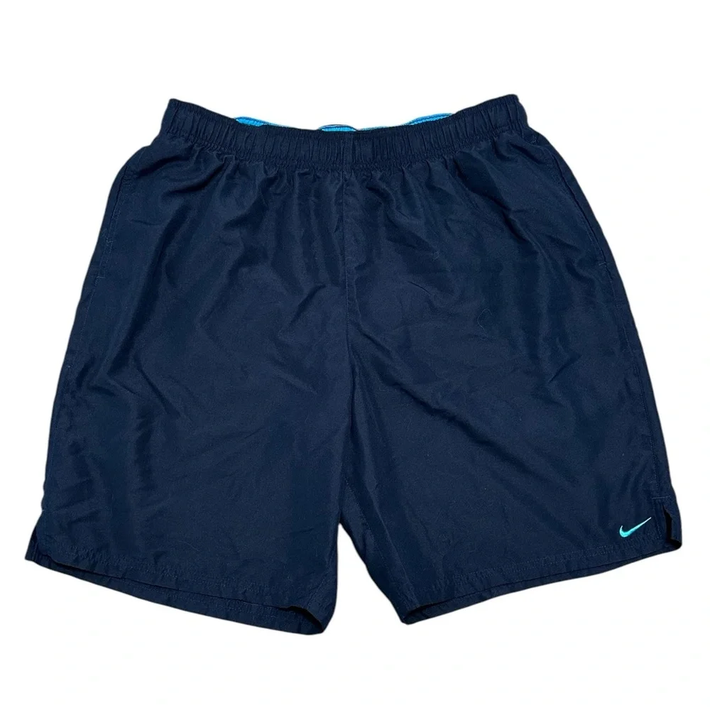 Men’s Nike XL Swim Trunk Shorts Mesh Lined Elastic Drawstring Blue 9” Inseam - Picture 3 of 8